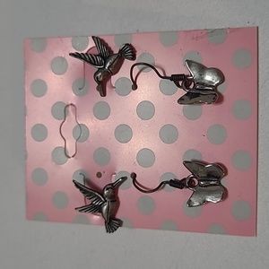 Hummingbird & Butterfly Earrings, 2 pairs of Earrings, New Without Tags